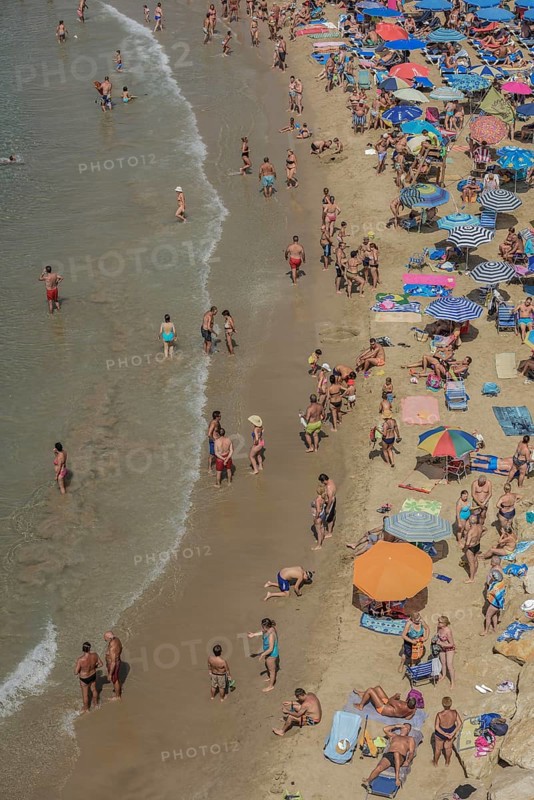 Tourists at the Playa Mal Pas, Benidorm, Province of Alicante, Costa Blanca, Spain, Europe