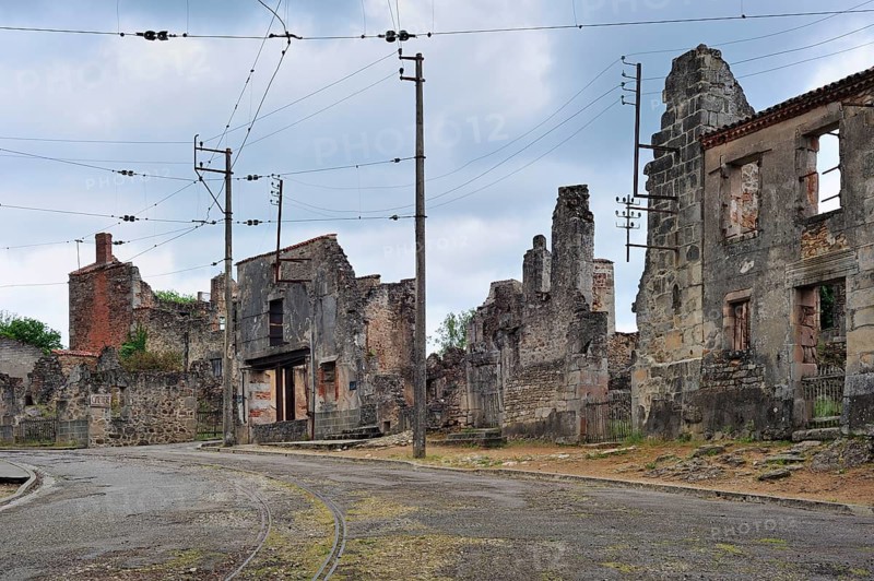 Ruins along the main road The burnt village of Oradour-sur-Glane was destroyed on 10 June 1944 when 642 of its inhabitants, including woman and children, were massacred by a German Waffen SS company, Limousin, France, Europe
