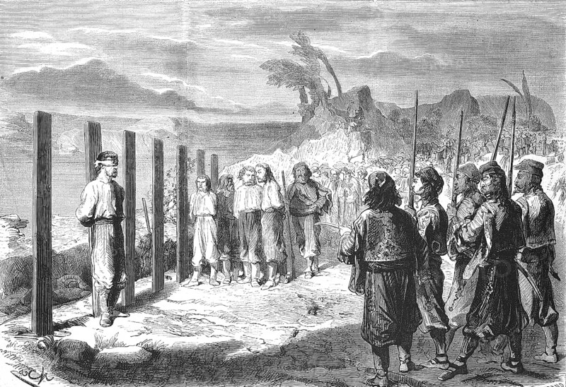 Execution of the assassins of Prince Michael III Mihailo Obrenovic, Serbian Prince, murdered 10 June 1868, in Belgrade, Serbia, Historical, digitally restored reproduction of an original 19th century master, exact original date not known, Europe