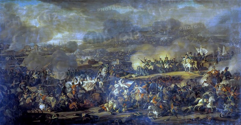 The Battle of the Nations near Leipzig, also known as the Battle of Leipzig, from 16 to 19 October 1813 was one of the most important battles during the Wars of Liberation, painting by Vladimir Moschkow, 1815, Historic, digitally restored reproduction of an original artwork from the period, exact original date unknown
