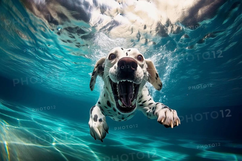 Dalmatian diving in a river, AI Generated
