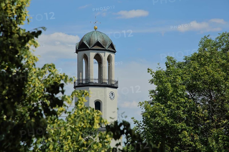 Tower of the St. Laurentius Church, Saint, Auerbach, Vogtland, Saxony, Germany, Europe
