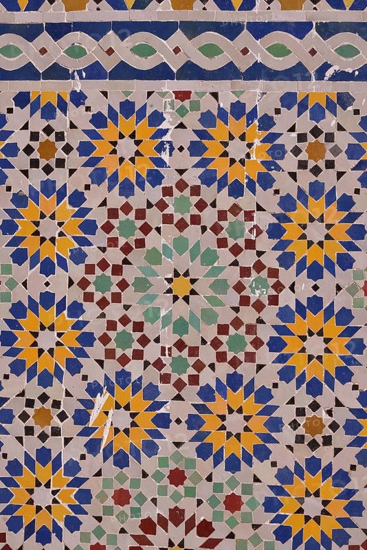 Wall mosaic of the Zaouia, mausoleum in the madrasa, Tamegroute, Souss-Massa-Draa region, Morocco, Africa