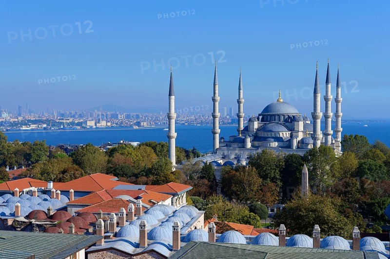 View over Sultan Ahmet Mosque, Istanbul, Turkey, Asia