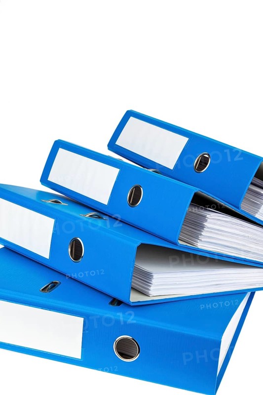 Three blue file folders, studio