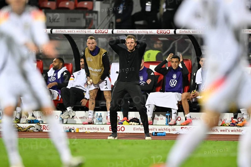 National coach coach Julian Nagelsmann GER disappointed on the sidelines, gesture, gesture, Max-Morlock-Stadion, Nuremberg, Bavaria, Germany, Europe
