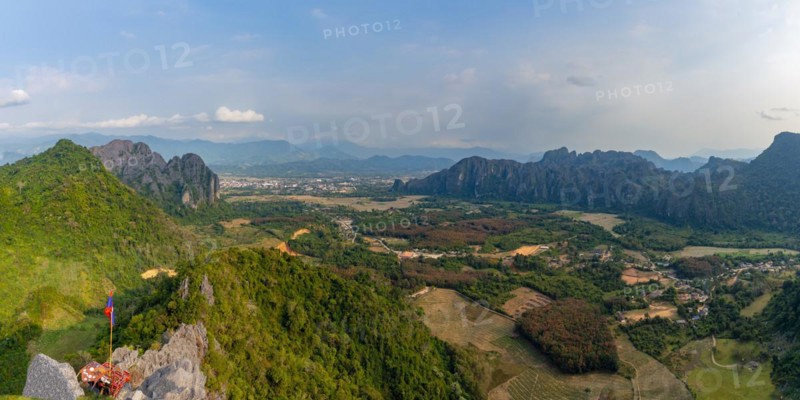 Panorama of Vang Vieng and the Kart landscape from Pha Ngern View Point, Vientiane Province, Laos, Asia
