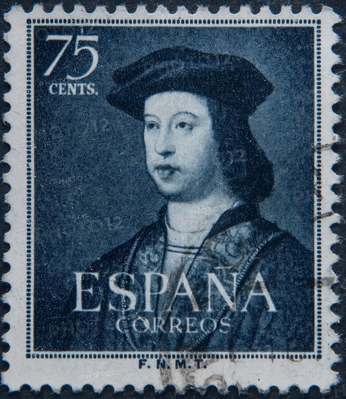 Ferdinand II of Aragon (1452-1516) was king of the Aragonese crown and from 1479 of a united Spain. Portrait on Spanish postage stamp