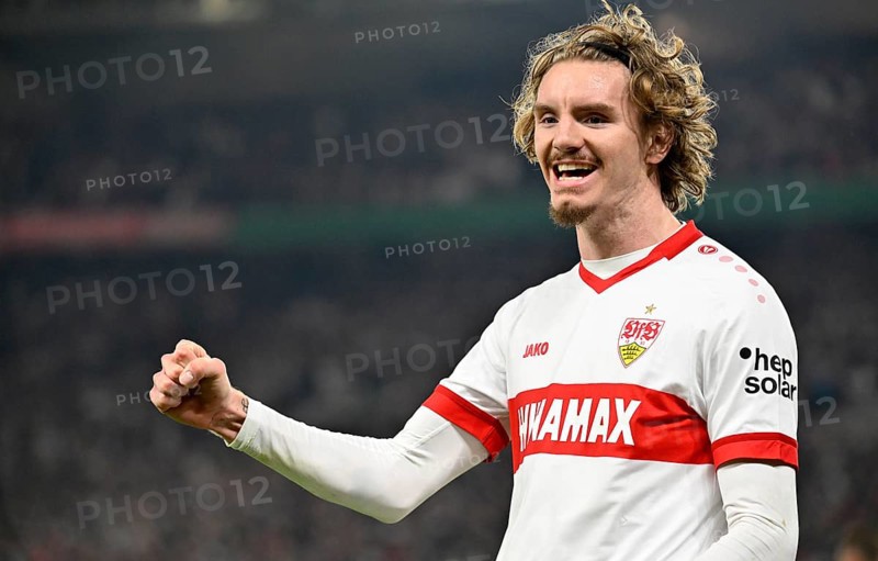 Goal celebration Nick Woltemade VfB Stuttgart (11) MHPArena, MHP Arena Stuttgart, Baden-Württemberg, Germany, Europe