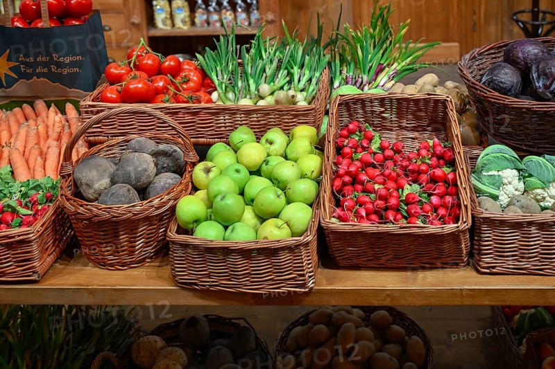 Baskets of fruit and vegetables