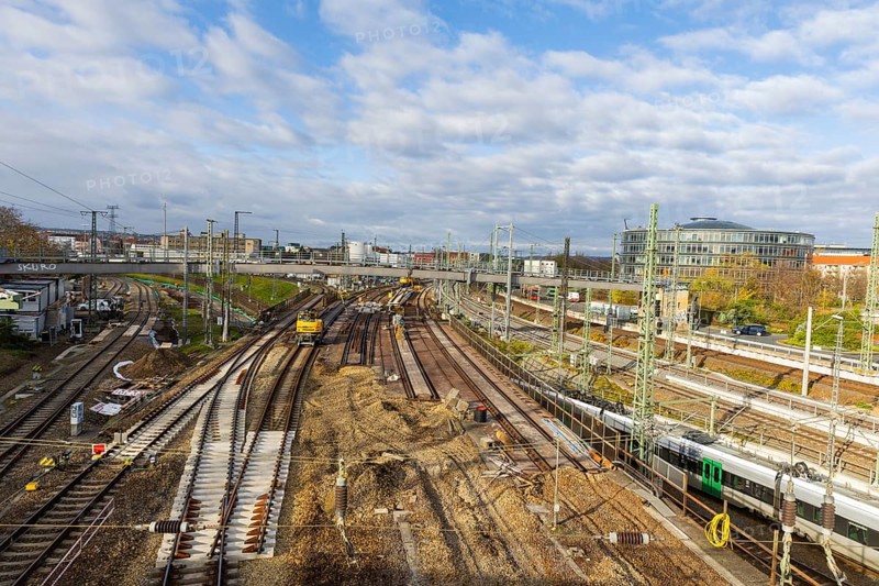 Track renovation at the Dresden railway junction. Dresden, Saxony, Germany, Europe