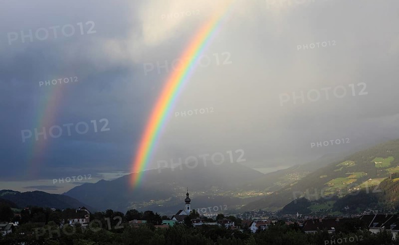 Double rainbow over the Inn Valley, Hall in Tyrol, Tyrol, Austria, Europe