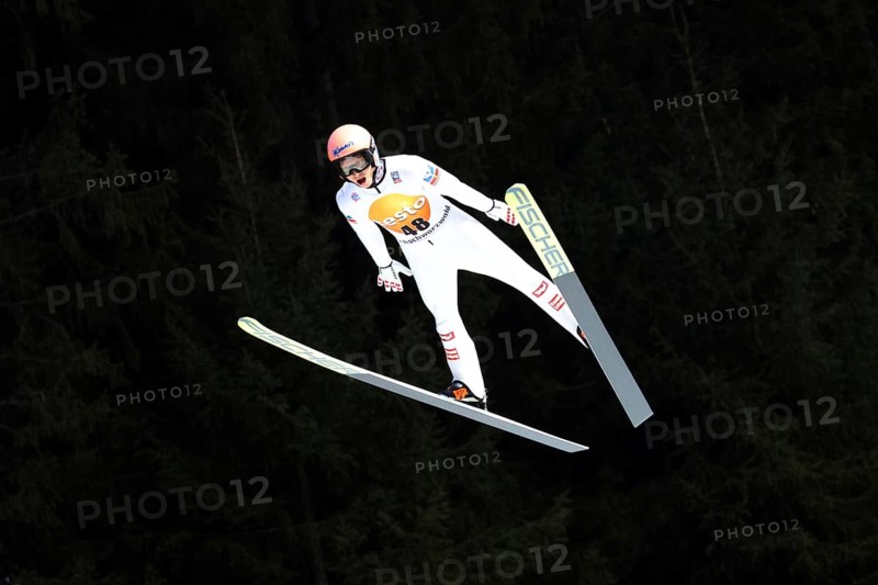 Jan Hörl (SC Bischofshofen AUT) during training for the FIS Ski Jumping World Cup Neustadt