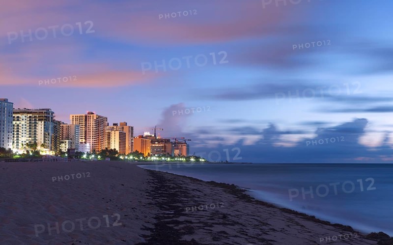 Blue hour at the beach in Miami Beach, Miami Beach, Miami-Dade County, Florida, United States, North America
