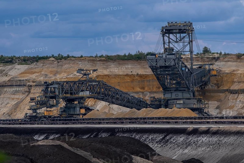Bucket-wheel excavator wheel excavator Takraf 1519 SRs 6300 in the Welzow-Süd opencast lignite mine of Lausitz Energie Bergbau AG (LEAG) in Lower Lusatia, Welzow, Brandenburg, Germany, Europe