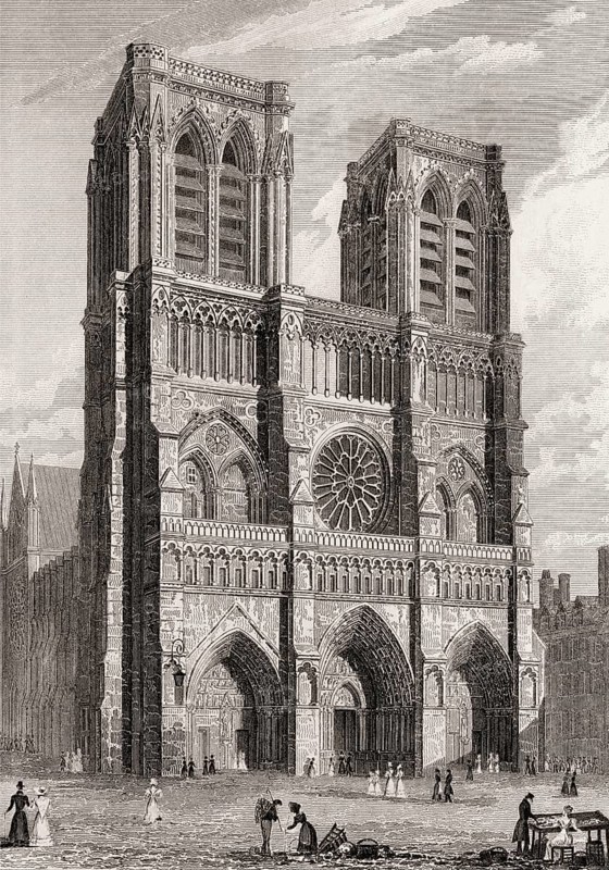 Notre-Dame de Paris, antique steel engraved print, 1831