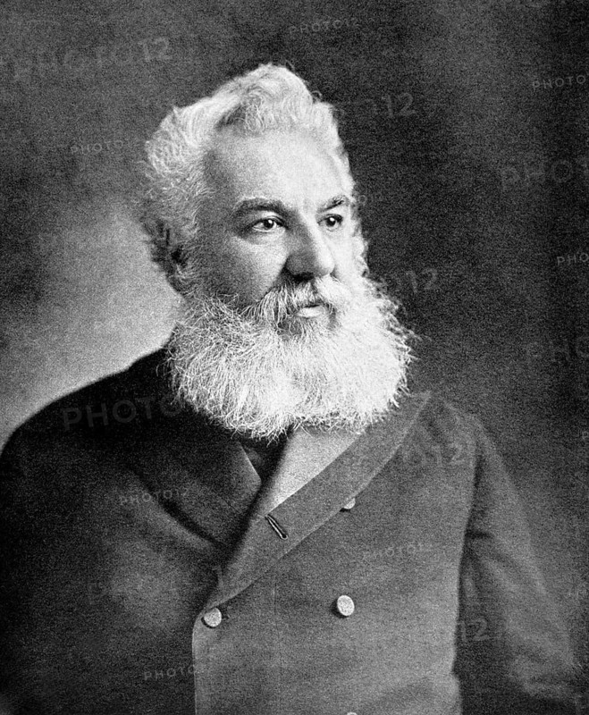 Alexander Graham Bell (1847-1922) on antique print from 1899. Scientist, inventor, engineer and innovator who is credited with inventing the first practical telephone. After unknown artist and published in the 19th century in portraits, Germany, 1899, Europe