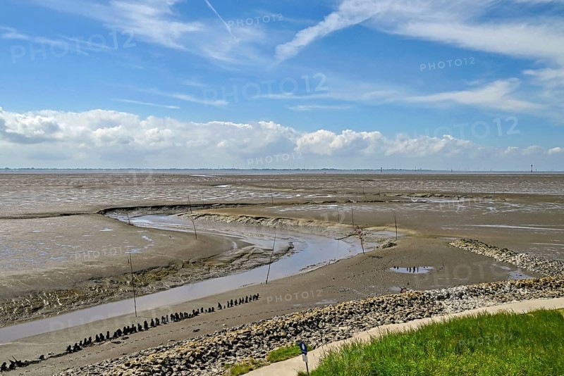 Fairway in the mudflats of the Wadden Sea, Wremen, Wurster Land, district of Cuxhaven, Lower Saxony, Germany, Europe