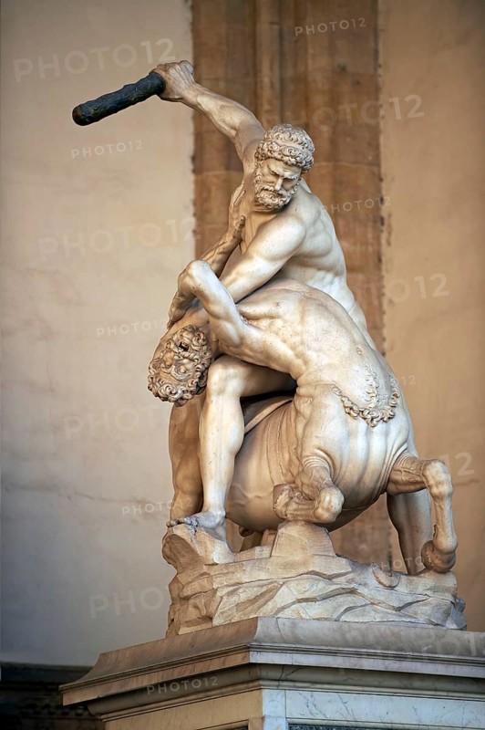 Statue of Hercules & The Centaur, Giambogna (1545-1549) . The Loggia dei Lanzi, also called the Loggia della Signoria, Piazza della Signoria in Florence, Italy, Europe