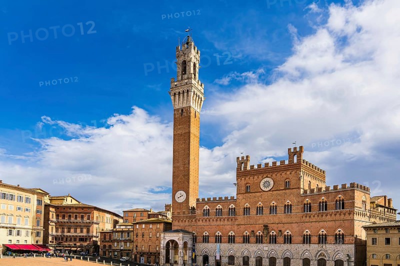 View of the Palazzo Pubblico town hall in Siena, Italy, Europe