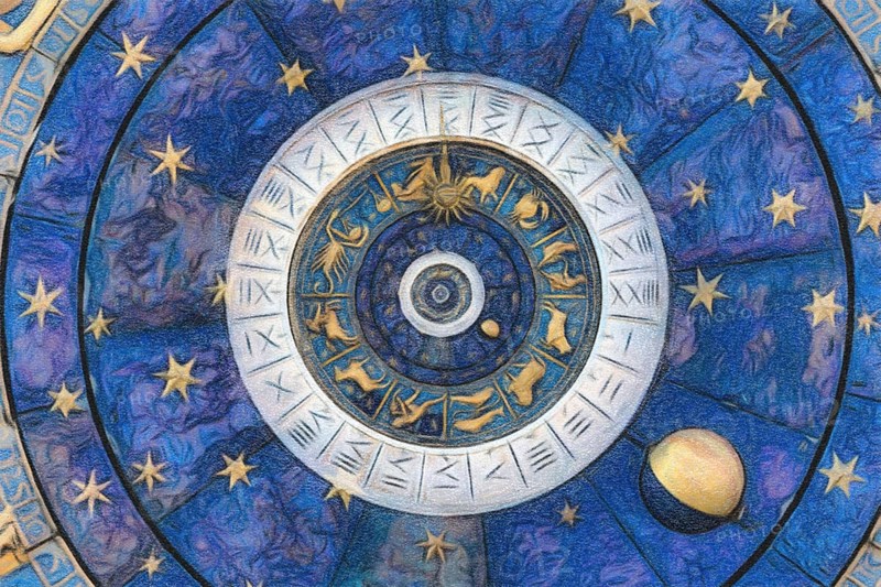 Astrological zodiac background. Vintage illustration art, grunge design. Concept of destiny, fortune, esoteric, magic, mysterious