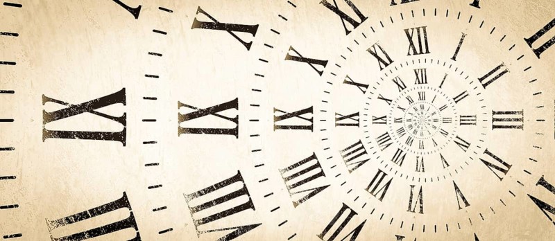 Droste effect background with infinite clock spiral. Abstract design for concepts related to time and deadline