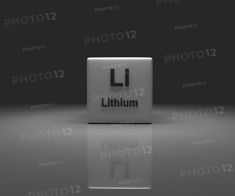 Cube with Li Lithium periodic system, 3d rendering