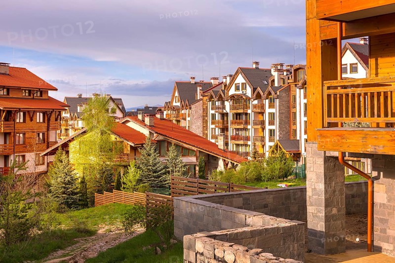 Bansko, Bulgaria summer houses, hotel town panorama of bulgarian all season resort
