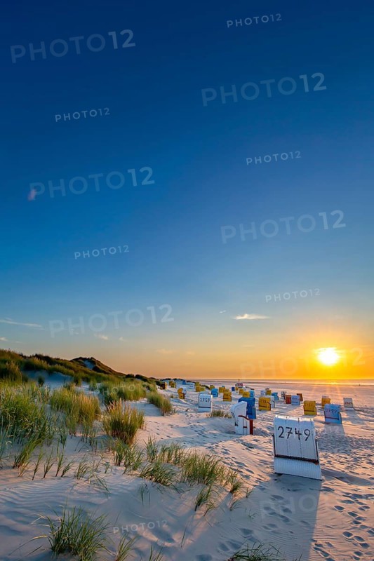 Sunset at the beach on Juist, East Frisian Islands, Germany, Europe