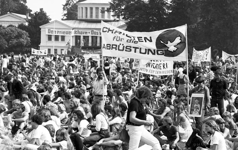 Several thousand demonstrators came to protest for disarmament and peace in Vietnam on Anti-War Day, 1.09.1979 in Bonn, Germany, Europe