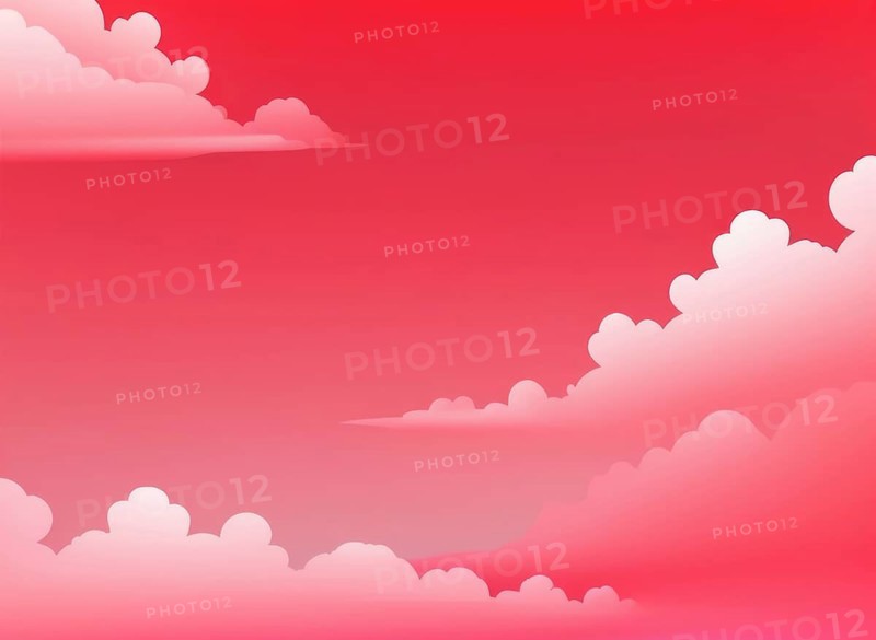 Serene sky filled with red clouds and clear patches in a cartoonish style, AI generated