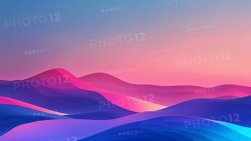 Abstract mountain landscape with smooth gradients of pink and blue, presenting a serene environment