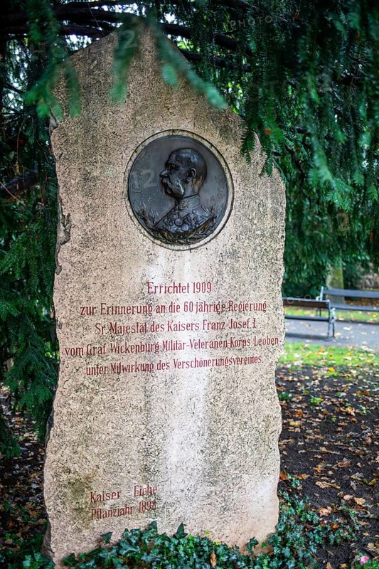 Memorial stone for Emperor Franz Josef I for the planting of an imperial oak, Leoben, Styria, Austria, Europe