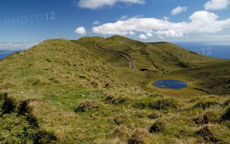 Small cater lake on the rim in the East of Pico Island, Azores, Portugal, Europe