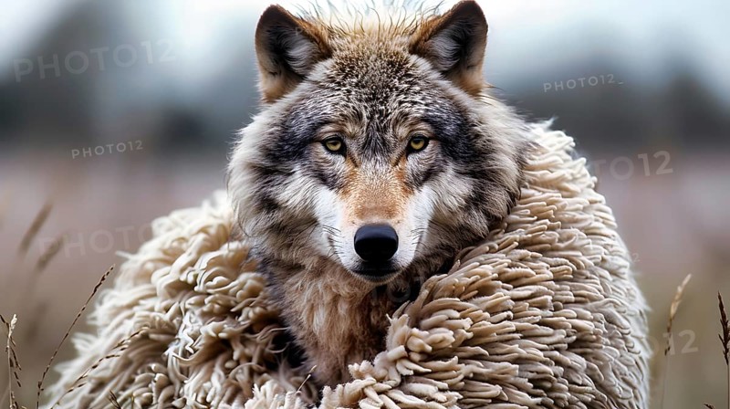 Symbolic image for the proverb, a wolf in sheep's clothing, AI generated, AI generated