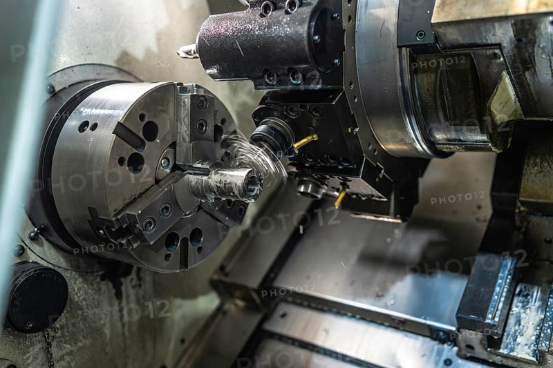 Close-up of a Numerical control lathe in a factory