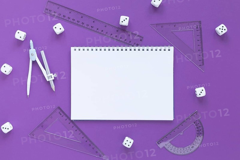Math rulers supplies with dices empty notebook