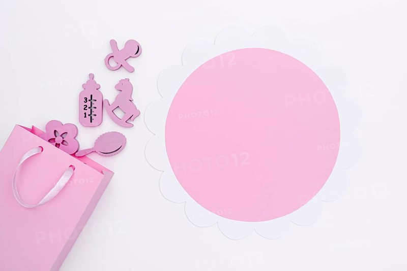 Top view cute little baby girl accesories with copy space