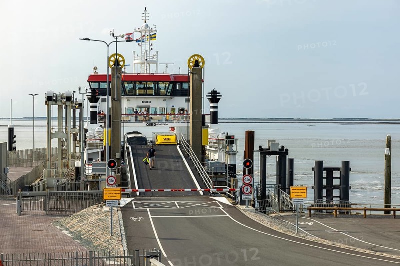 Ferry docking at Holwert pier, ferry terminal, Holwerd, Friesland, Netherlands
