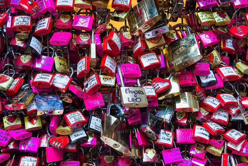 Love Padlocks in face of Juliet House in Verona, Italy, site of Romeo and Juliet Drama, Europe