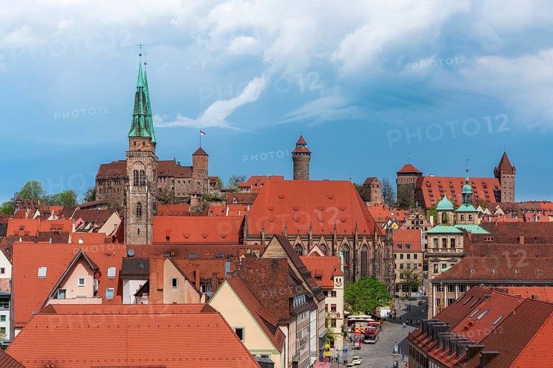 Panoramic view of Nuremberg's old town and the Imperial Castle, Germany, Europe