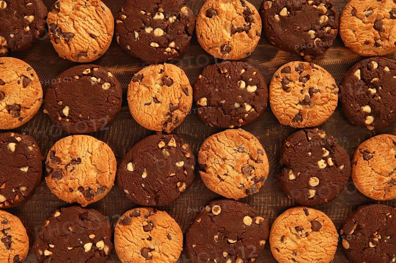 Chocolate cookie biscuits grid rows arrangement