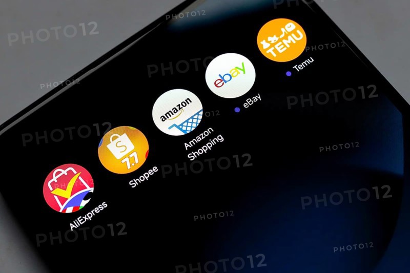 In this photo illustration, the app logo AliExpress, Shopee, Amazon Shopping, Ebay and Temu is displayed on a smartphone screen