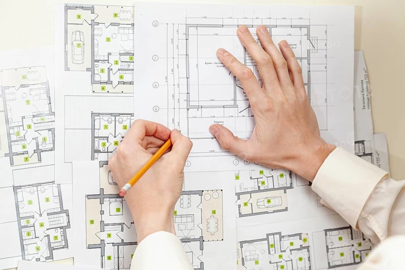 Top view architect making house project