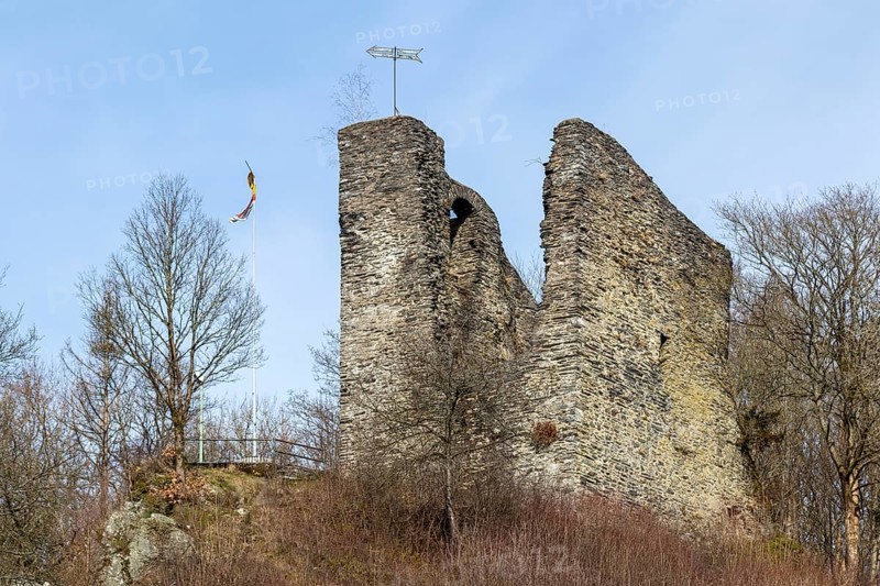 View of the Haller castle ruins in Monschau, Eifel, Germany, Europe