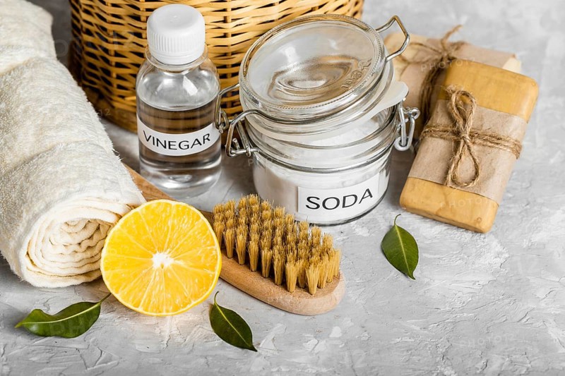 High angle eco friendly cleaning products collection