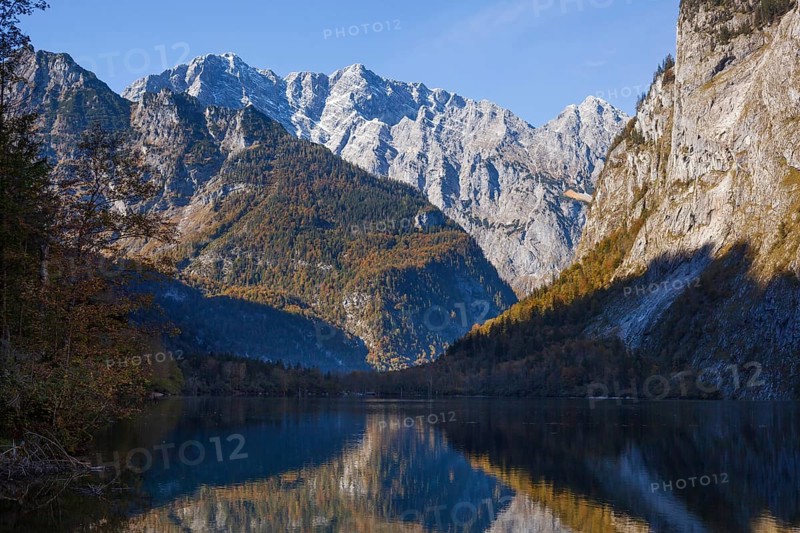 Obersee with Watzmann east face, Königssee, Schönau, Berchtesgaden National Park, Berchtesgadener Land, Upper Bavaria, Bavaria, Germany, Europe