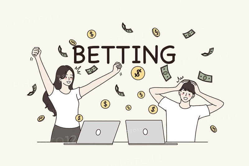 Online betting and bet service concept. sports game. Young happy smiling couple cartoon characters standing watching online sports broadcast winning much money on betting vector illustration Abstract vector wall art background. Minimalistic abstract wall art background for print. Scandinavian vector style