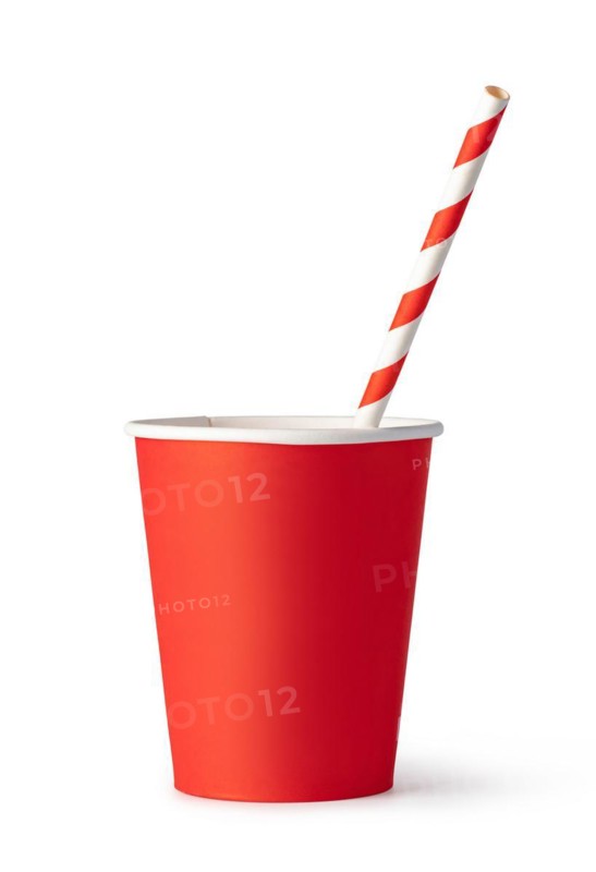 Red cardboard cup with a straw. Isolated on a white