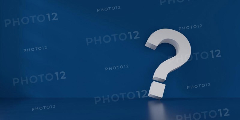 Fine 3d concept with a white question mark icon in a blue room with space for text